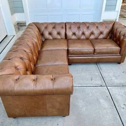 Brown leather sectional